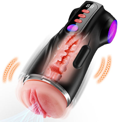 【Blitzangebot: 30 % RABATT】Daphne - 3 Hüllen Taschenmuschi Penis-Pumpe mit 9 Saug- & 9 Vibrationsmodi für männliche Masturbatoren