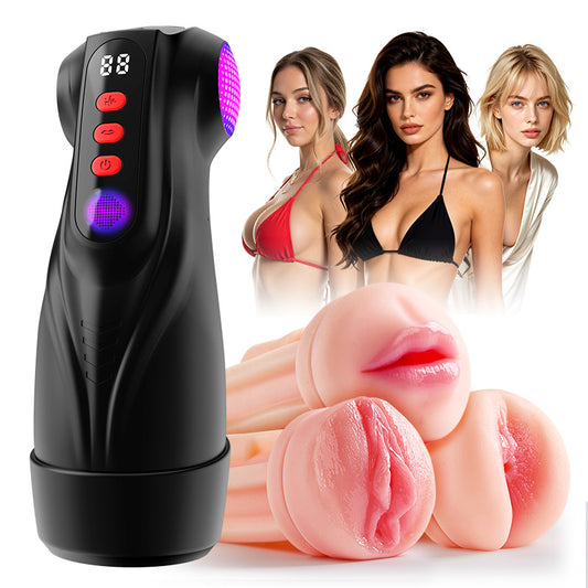【Blitzangebot: 30 % RABATT】Daphne - 3 Hüllen Taschenmuschi Penis-Pumpe mit 9 Saug- & 9 Vibrationsmodi für männliche Masturbatoren
