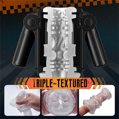 Automatischer Masturbator für Männer mit zwei Griffen und Stretch-Vibrationen mit 9 Frequenzen